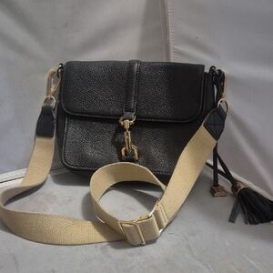 GILI Chic Black Crossbody Leather Bag with Gold Accents